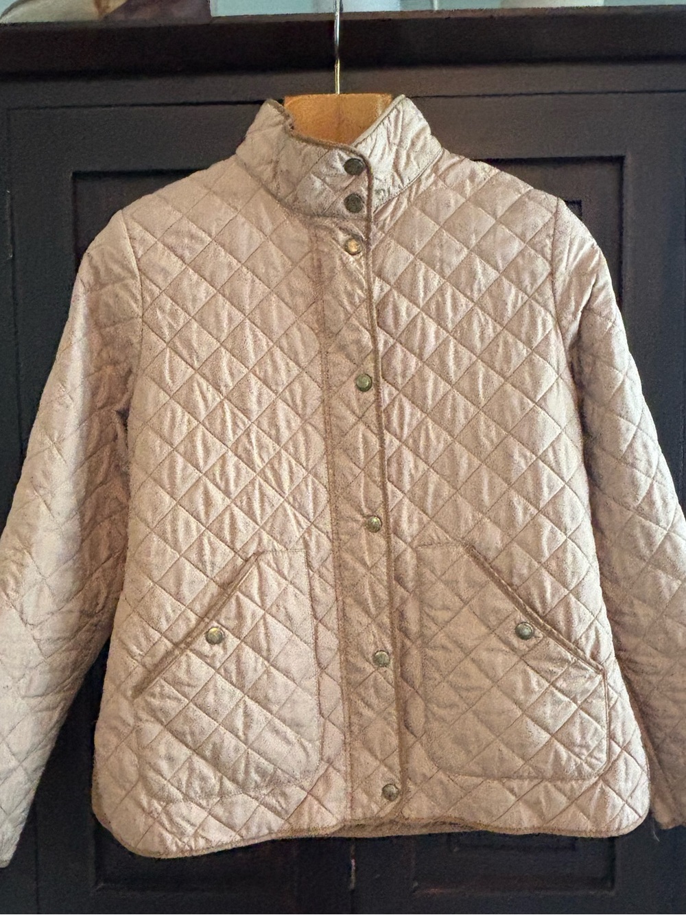 Lands' End Quilted Jacket S 6-8 Tan Beige Barn Jacket Equestrian Preppy